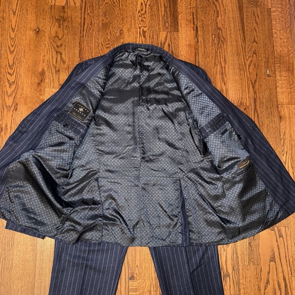 Joseph Abboud Black Label Vitale Wool Double Breasted Suit Men's 46 Blue Striped - Picture 4 of 16